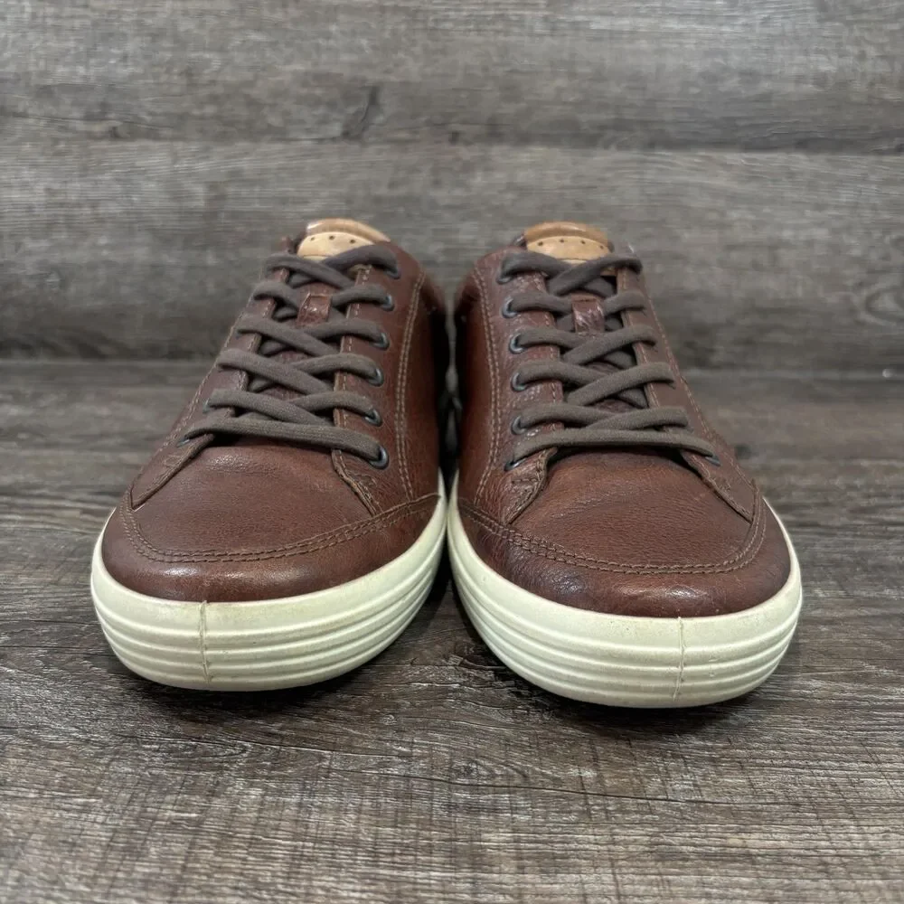ECCO Soft 7 Shoes Men's 10 Brown Leather Casual Comfort Sneakers Low Top Lace Up